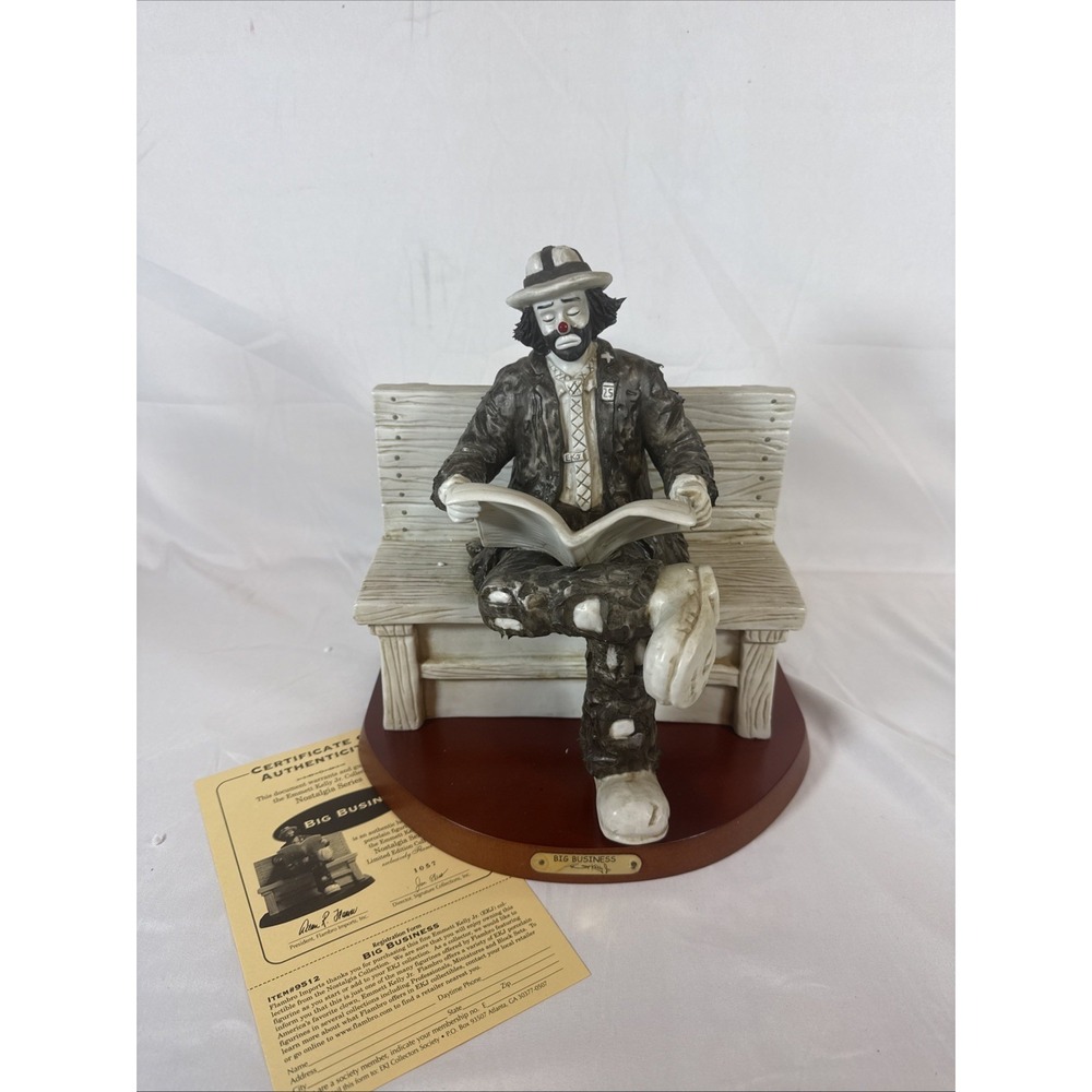 Emmett Kelly Jr Big Business Figurine Stand Flambro Clown Signed 1984 Boxed